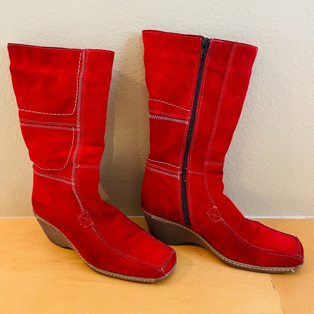Red Suede Wedge Boots